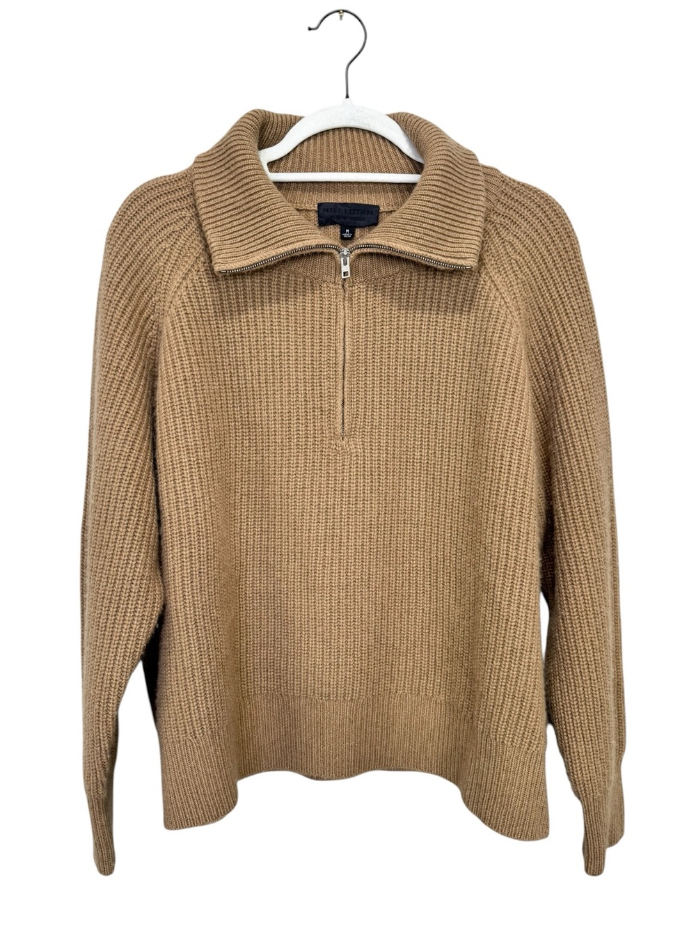 Nili Lotan Garza Cashmere Quarter Zip Sweater Camel Medium - Picture 7 of 11